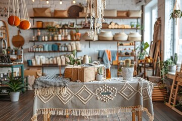 Sticker - Bohemian Interior Design with Woven Baskets and Plants