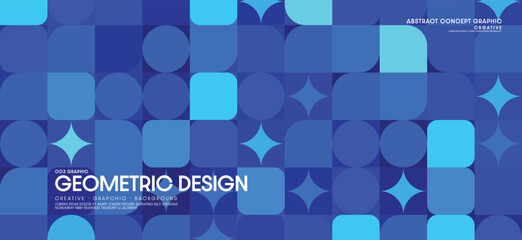 Fototapete - Geometric abstraction blue tone backdrop and banner graphic design template. Vector illustration