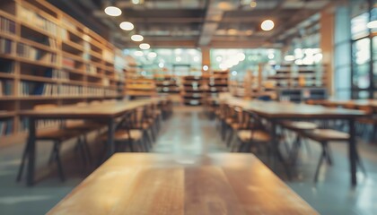 Abstract blurred empty college library interior