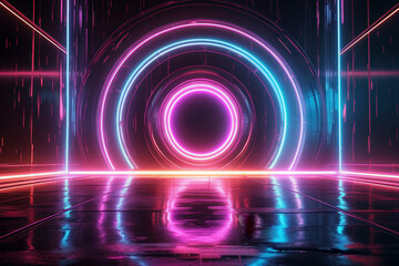 Poster - Neon circles and reflections form the number 8
