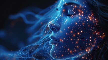 Wall Mural - Digital Portrait of a Woman with Glowing Particles