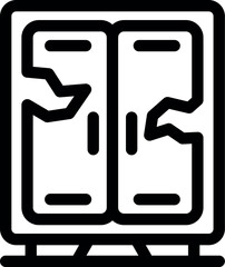 Poster - Simple black and white icon of an old broken wardrobe with cracked doors, for furniture and home furnishing themes