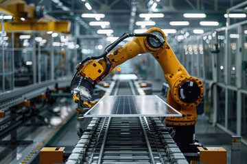 Wall Mural - Modern factory, robotic arm production assembly line