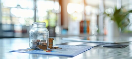 Poster - Gold coin on glass jar. Business finance economy value. Generative AI technology.	
