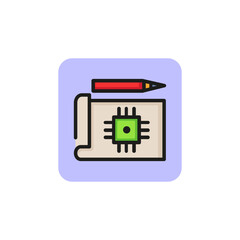 Sticker - CPU sketch and pencil line icon. Innovation, electronic product development, hardware maintenance. Engineering concept. Vector illustration can be used for topics like technology, science, computers