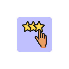 Poster - Hand pointing to three star rating line icon. Rating, customer review, evaluation. Feedback concept. Vector illustration can be used for topics like marketing, business, internet