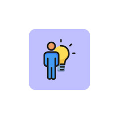 Sticker - Man and electric bulb line icon. Inspiration, idea, solution. Startup concept. Vector illustration can be used for topics like business, strategy, planning