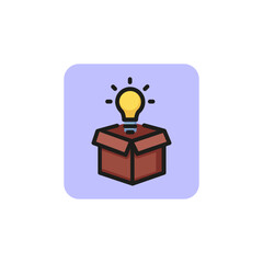 Poster - Open box with light bulb line icon. Idea, creativity, solution. Startup concept. Vector illustration can be used for topics like business, innovation, energy
