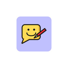Poster - Smiley speech bubble and pen line icon. Texting message, live chat, online help. Feedback concept. Vector illustration can be used for topics like social networking, communication, service
