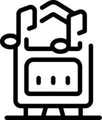 Poster - Line icon of a music player device playing audio notes with high volume