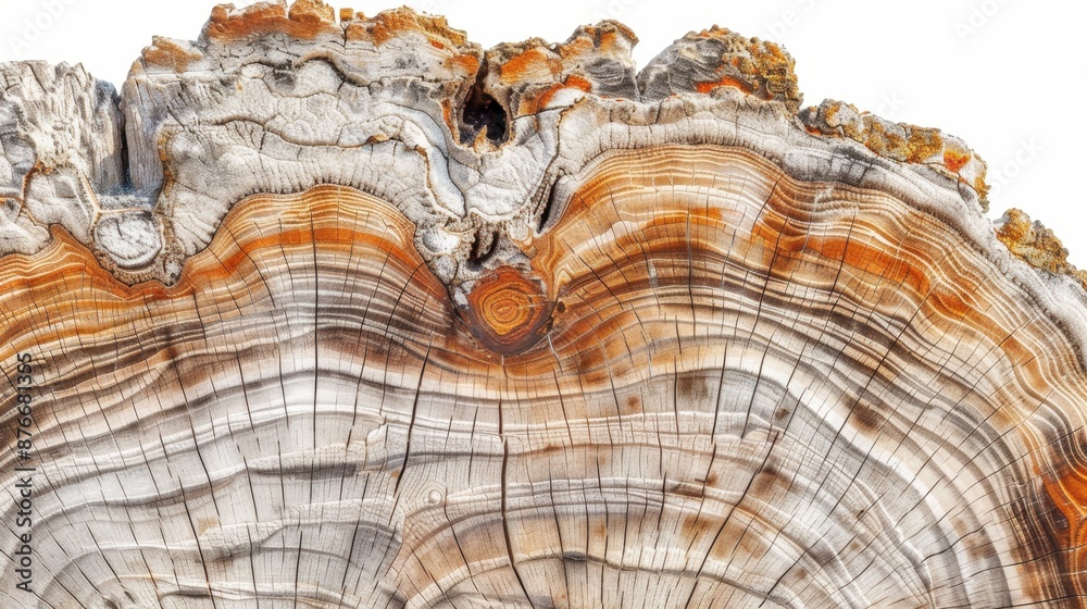 Tree rings old weathered wood texture with the cross section of a cut ...