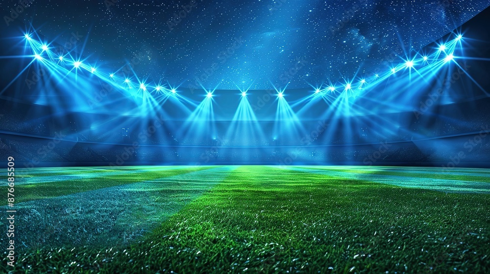 Bright lights illuminate empty stadium field at night Stock ...