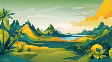 Aufkleber - A Brazilian-themed background with geometric shapes in vibrant green, yellow, and blue
