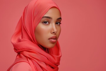 Sticker - Portrait of a Young Woman in a Coral Hijab