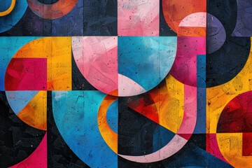 A colorful abstract painting with a blue circle in the middle