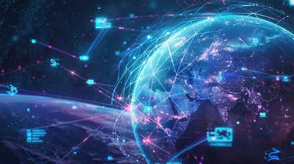 Aufkleber - Glowing Blue Globe of Technology and Communication