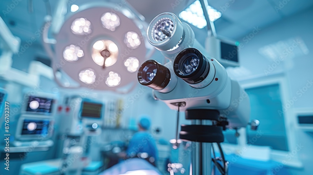 Microscope Screen Operating Room Modern surgical room with microscope and operating lights. Advanced ...