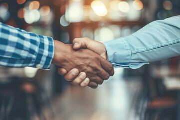 Poster - Two people shaking hands in a business setting. The handshake is a symbol of agreement and trust. Concept of professionalism and respect