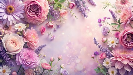 Wall Mural - Pastel floral background with pink and lavender flowers in artistic design, textured, pastel, floral, background, soft