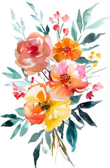 Poster - Watercolor style flowers isolated on transparent background. PNG