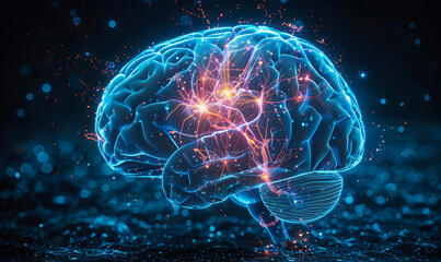 Poster - Advanced Smart Brain Technology with Digital Neural Network Visualization at Night Showcasing Future of Artificial Intelligence and Innovative Data Processing Concepts in a Futuristic Setting