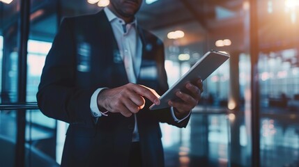Poster - handsome businessman using his tablet in the office. copy space for text. image of man holding table