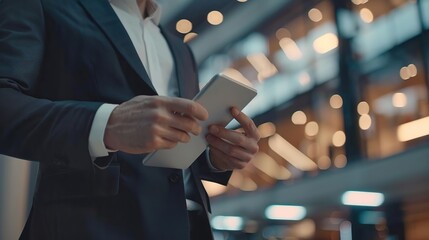 Poster - handsome businessman using his tablet in the office. copy space for text. image of man holding table