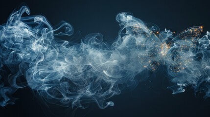   A close-up of smoke on a black background with a map of the United States in the center
