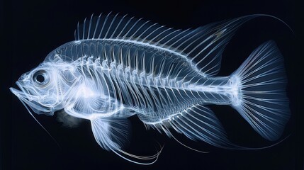 a fish showcasing its internal skeleton, x-ray photo