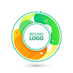 Aufkleber - Abstract circle logo. Round frame icon. Corporate identity. Liquid geometric shapes. Pattern with dynamic forms. Color line blobs. Company emblem. Vector Memphis design business badge