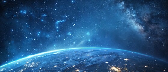 Wall Mural - background of earth from space with a blue sky and stars.