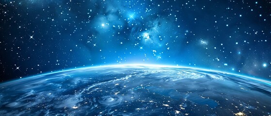 Wall Mural - background of earth from space with a blue sky and stars.
