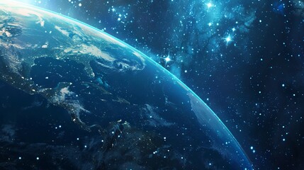 Wall Mural - background of earth from space with a blue sky and stars.