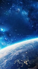 Wall Mural - background of earth from space with a blue sky and stars.