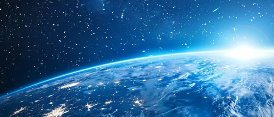 Wall Mural - background of earth from space with a blue sky and stars.