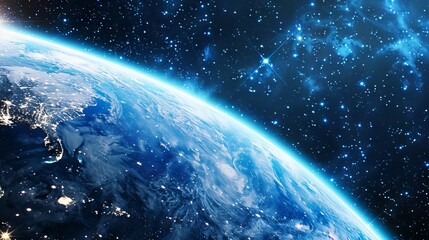 Wall Mural - background of earth from space with a blue sky and stars.