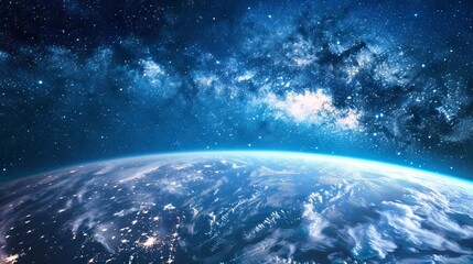 Wall Mural - background of earth from space with a blue sky and stars.