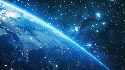 Wall Mural - background of earth from space with a blue sky and stars.