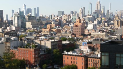 Wall Mural - New York City Manhattan skyline cityscape. Empire State Building, Hudson Yards. Rooftop, residential house roof. Urban architecture, United States streets. Midtown district from East Village, NYC.