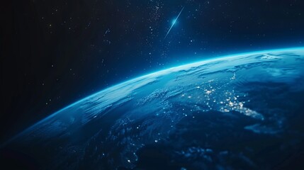 Wall Mural - background of earth from space with a blue sky and stars.