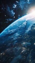 Wall Mural - background of earth from space with a blue sky and stars.