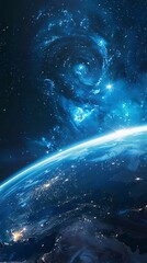 Wall Mural - background of earth from space with a blue sky and stars.