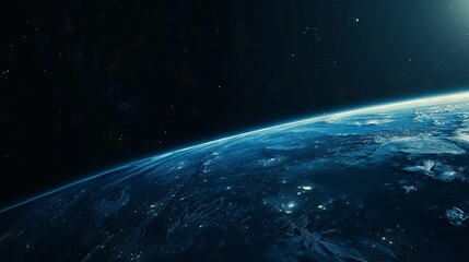 Wall Mural - background of earth from space with a blue sky and stars.