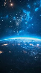 Wall Mural - background of earth from space with a blue sky and stars.
