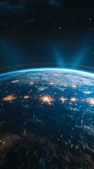 Wall Mural - background of earth from space with a blue sky and stars.