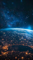 Wall Mural - background of earth from space with a blue sky and stars.