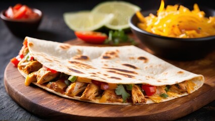 Canvas Print - Elegant Black Bowl Tacos with Chicken, Vegetable Toppings, and Condiments