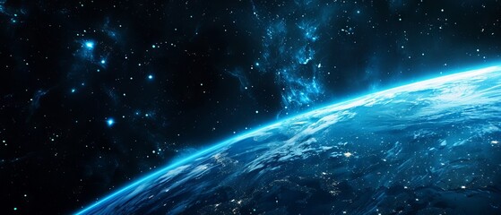 Wall Mural - background of earth from space with a blue sky and stars.