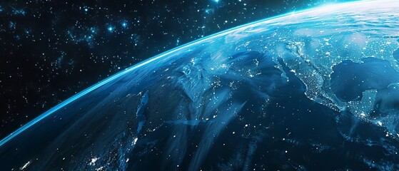 Wall Mural - background of earth from space with a blue sky and stars.