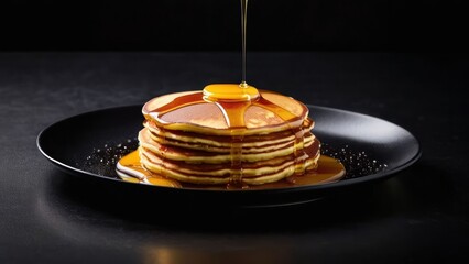 Wall Mural - Elegant Maple Syrup Pancake Aesthetics on Minimalist Tableware